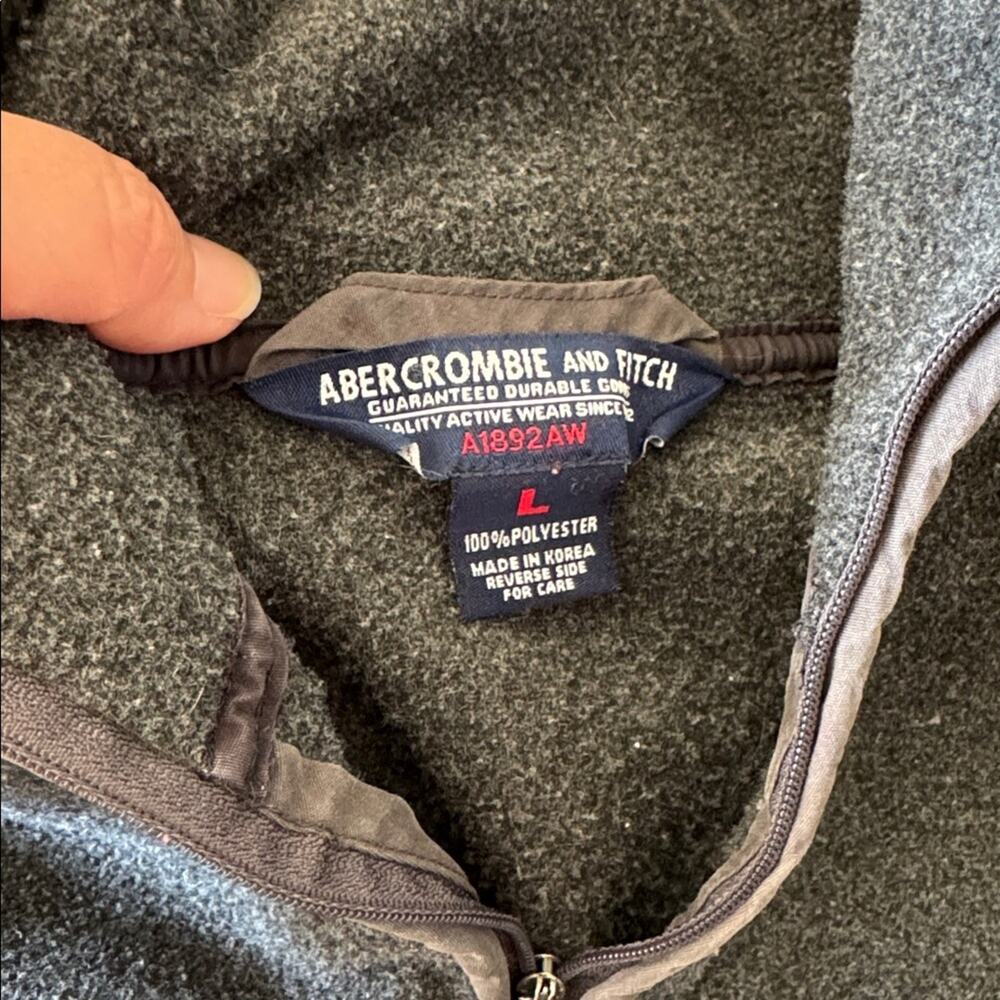 Y2K Abercrombie Quarter Zip Fleece Pullover Charcoal Gray Sleeve Pocket Size L - Picture 7 of 7